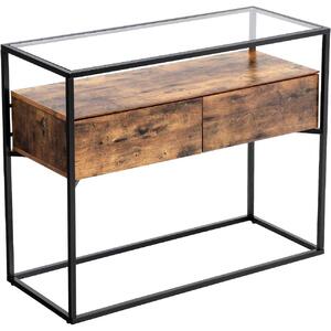 Konzolni stol, stol od kaljenog stakla s 2 ladice, 100 x 40 x 80 cm rustikalno smeđa | VASAGLE