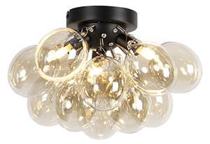 Dizajn stropne svjetiljke crne boje s jantarnim staklom 3-svjetla - Uvas
