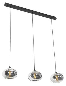 Art Deco viseća svjetiljka crna 3 svjetla sa dimnim staklom - Busa