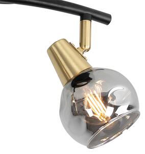 Art Deco stropna svjetiljka crna s dimnim staklom 2-svjetla - Vidro