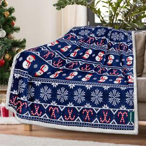 2x Božićna tamnoplava janjeca deka od mikropliša FROSTY 160x200 cm