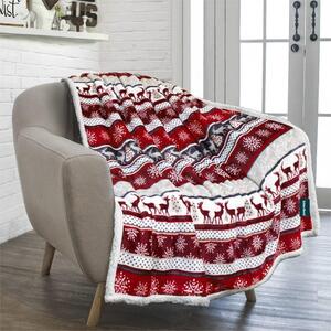 2x Božićna crveno-bijela janjeća deka od mikropliša WINTER DELIGHT 160x200 cm