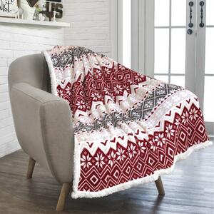 2x Božićna crveno-bijela janjeća deka od mikropliša MERRY HUG 160x200 cm