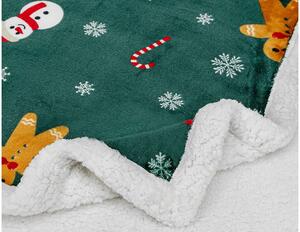 2x Božićna tamno zelena janjeća deka od mikropliša SNJEGOVIC I MEDENJAK 160x200 cm