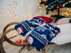 2x Božićna tamnoplava janjeca deka od mikropliša FROSTY 160x200 cm
