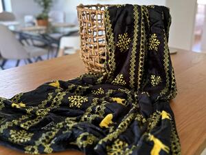 2x Crna božićna deka od mikropliša GOLDEN DEER 160x200 cm