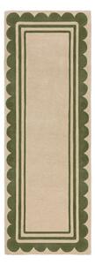Zelena/u prirodnoj boji ručno rađena vunena staza 80x230 cm Lois Scallop – Flair Rugs