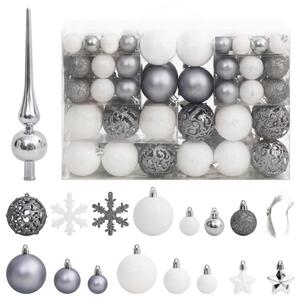 VidaXL Set božićnih kuglica od 111 komada bijelo-sivi od polistirena