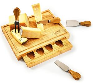 Klarstein Daska za sir s pretincem za noževe, 25,2 x 3 x 19,5 cm (ŠxVxD), 4 specijalna noža, jednostavno održavanje