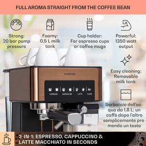 Klarstein Arabica Comfort, aparat za espresso, 1350W, 20 bara, 1,8 l, upravljačka površina osjetljiva na dodir