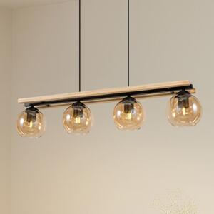 Lindby viseća lampa Enrique, jantar, 4 žarulje, staklo, drvo, E27, prigušiva, Drvo, Dnevni boravak/blagovaonica, Staklo