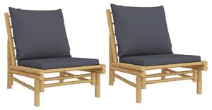 VidaXL Vrtne stolice od bambusa 2 kom s tamnosivim jastucima