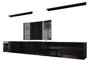 Dnevni boravak Hoover 101Crna, Sjajno crna, Odvojeni dijelovi, Sa TV stolom, Laminirani iveral, 258x38cm