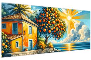 Slika - Kuća s narančama I. (120x50 cm)