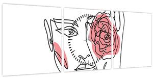 Slika - Crtano lice s ružom (sa satom) (90x30 cm)