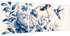 Slika - Kolibri iznad cvijeta (sa satom) (90x30 cm)