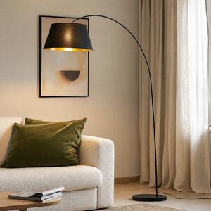 Lindby podna lampa Esti, crna/zlatna, tkanina, visina 192 cm, Crno, Dnevni boravak/blagovaonica, Tkanina / tekstil