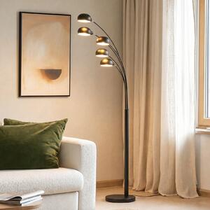 Lindby podna lampa Jewa, crna, metal, 5 žarulja, E14, Crno, Dnevni boravak/blagovaonica, Metal, Stani luk