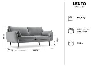 Svjetloružičasta sofa od baršuna s crnim nogama Kooko Home Lento, 198 cm