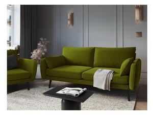 Zelena sofa od baršuna s crnim nogama Kooko Home Lento, 198 cm