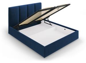 Bračni krevet od tamnoplavog baršuna Mazzini Kreveti Juniper, 140 x 200 cm