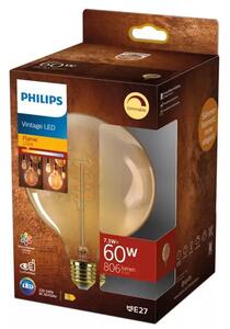 PHILIPS Vintage LED ŽARULJA /E27/7,3W/806lm=60W/2200K/240V G125 DIMM. CRI90 8721103049155