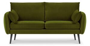 Baršunasti zeleni kauč s crnim nogama Kooko Home Lento, 158 cm