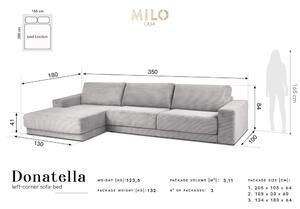 Kauč na razvlačenje od sivog samta Milo Casa Donatella, lijevi kut