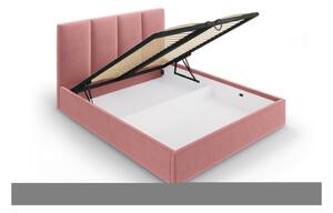 Bračni krevet od ružičastog baršuna Mazzini Kreveti Juniper, 140 x 200 cm