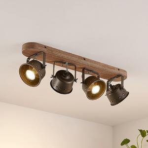 Lindby stropni reflektor Rubinjo, 62 cm, 4 žarulje, drvo, GU10, prigušiva, Crno, Dnevni boravak/blagovaonica, Metal