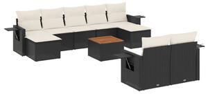 VidaXL 10-dijelni set vrtnih sofa s jastucima crni od poliratana