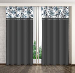 Tamno siva ukrasna zavjesa s printom jednostavnih plavih cvjetova Širina: 160 cm | Duljina: 250 cm