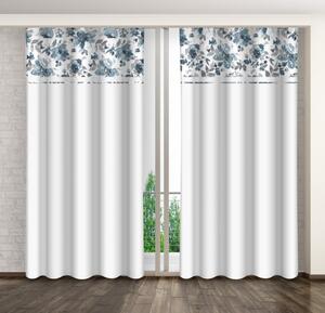 Bijela ukrasna zavjesa s printom jednostavnih plavih cvjetova Širina: 160 cm | Duljina: 250 cm