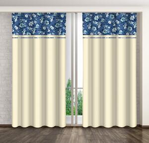 Krem ukrasna zavjesa s printom bijelih i plavih cvjetova Širina: 160 cm | Duljina: 250 cm