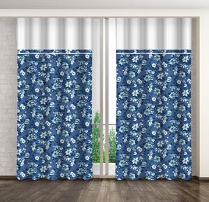 Plava zavjesa s printom bijelih i plavih cvjetova i bijelim rubom Širina: 160 cm | Duljina: 250 cm