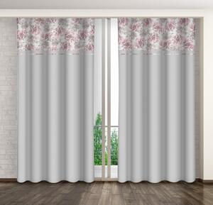 Svijetlo siva ukrasna zavjesa s printom ružičastih božura Širina: 160 cm | Duljina: 250 cm