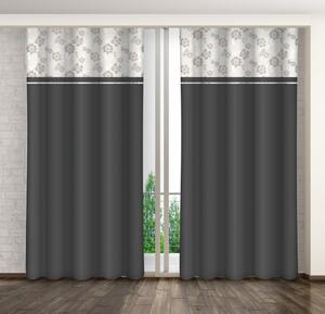Tamno siva ukrasna zavjesa s printom bež cvijeća Širina: 160 cm | Duljina: 250 cm