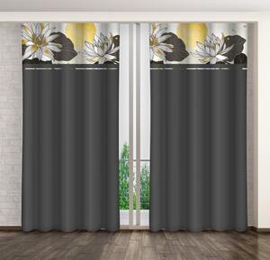 Klasična tamno siva zavjesa s printom lotosovih cvjetova Širina: 160 cm | Duljina: 270 cm