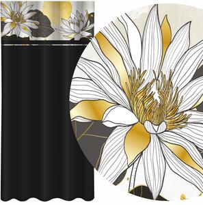 Klasična crna zavjesa s printom lotosovih cvjetova Širina: 160 cm | Duljina: 250 cm
