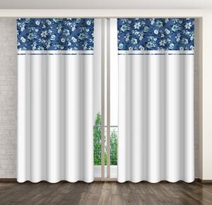 Bijela ukrasna zavjesa s printom bijelih i plavih cvjetova Širina: 160 cm | Duljina: 250 cm
