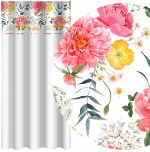 Klasična bijela zavjesa s printom prekrasnih ružičastih božura Širina: 160 cm | Duljina: 250 cm