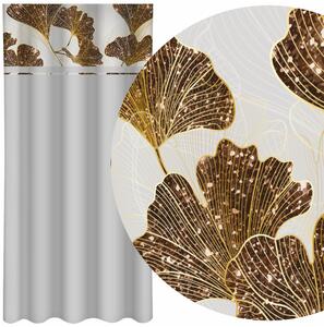 Klasična siva zavjesa s printom zlatnih listova ginka Širina: 160 cm | Duljina: 250 cm