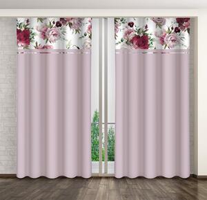 Jednostavna svijetloljubičasta zavjesa s printom ružičastih i bordo božura Širina: 160 cm | Duljina: 250 cm