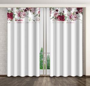 Jednostavna bijela zavjesa s printom ružičastih i bordo božura Širina: 160 cm | Duljina: 250 cm