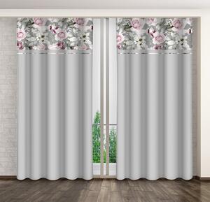 Jednostavna svijetlo siva zavjesa s printom ružičastih božura Širina: 160 cm | Duljina: 270 cm