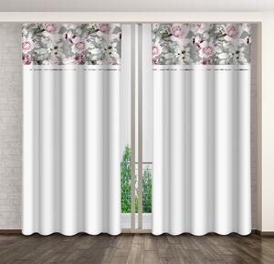 Jednostavna bijela zavjesa s printom ružičastih božura Širina: 160 cm | Duljina: 250 cm