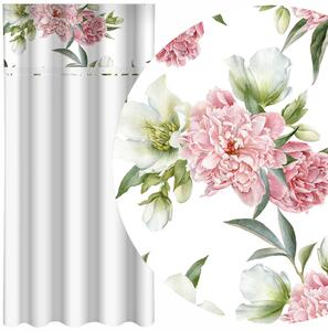 Elegantna bijela zavjesa s printom ružičastih božura Širina: 160 cm | Duljina: 250 cm