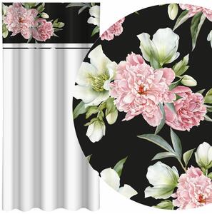 Jednostavna bijela zavjesa s printom ružičastih i bijelih božura Širina: 160 cm | Duljina: 250 cm