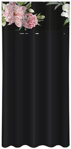 Jednostavna crna zavjesa s printom ružičastih i bijelih božura Širina: 160 cm | Duljina: 250 cm