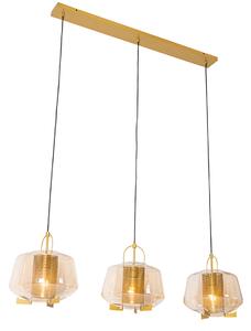 Viseća lampa zlatna sa jantarnim staklom 30 cm duguljasta 3-svjetla - Kevin